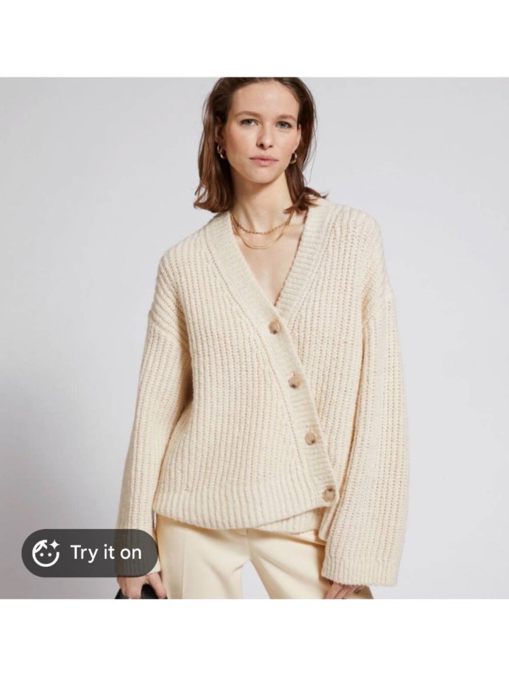 & other stories rid knit asymmetric button cardigan
